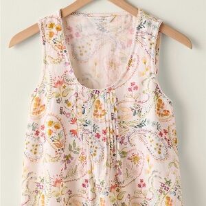 NWT Garnet Hill Women's Pintuck Floral LINEN Tank Top - Multicolor
